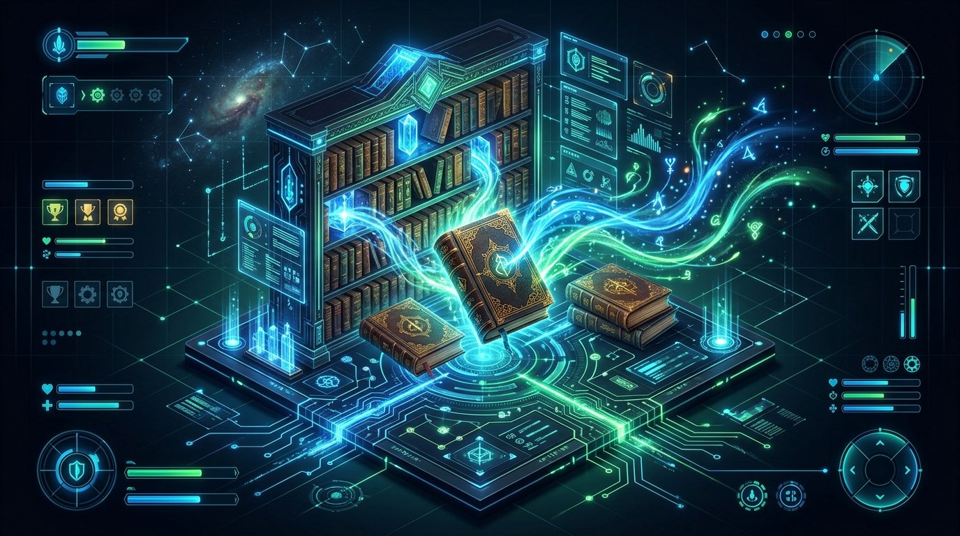 Glowing Magical Player Knowledge Library Graphic