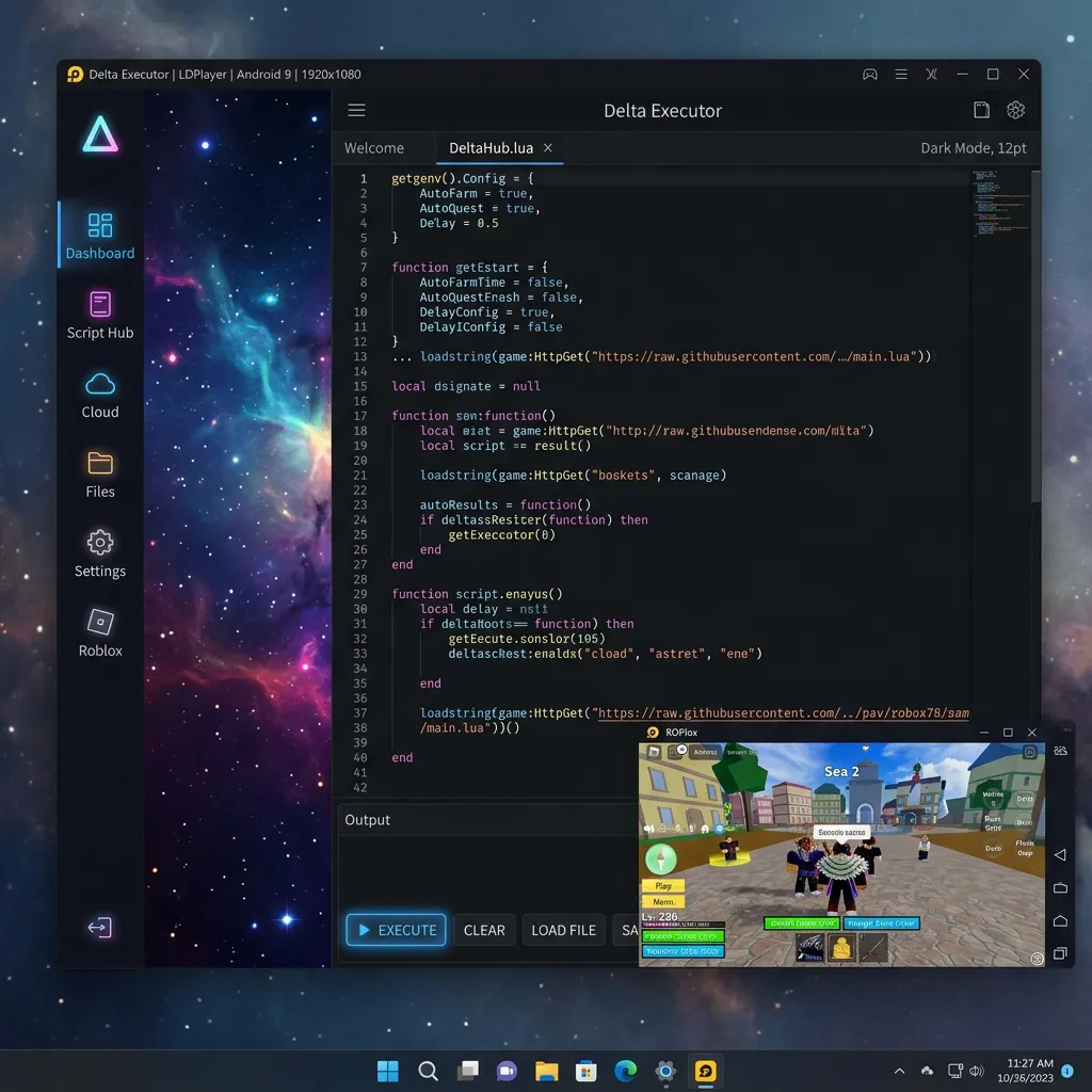 Delta Executor running on PC Emulator UI Mockup